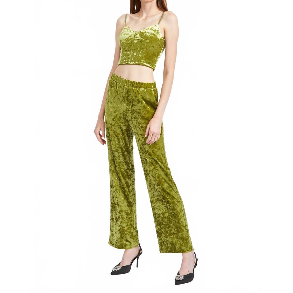 NEW EN SAISON crushed velvet bustier top and lounge pant set in green